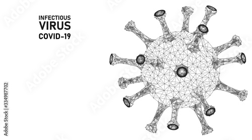 A low-poly particle of the virus COVID-19. Infectious bacteria. Medical concept of the disease.