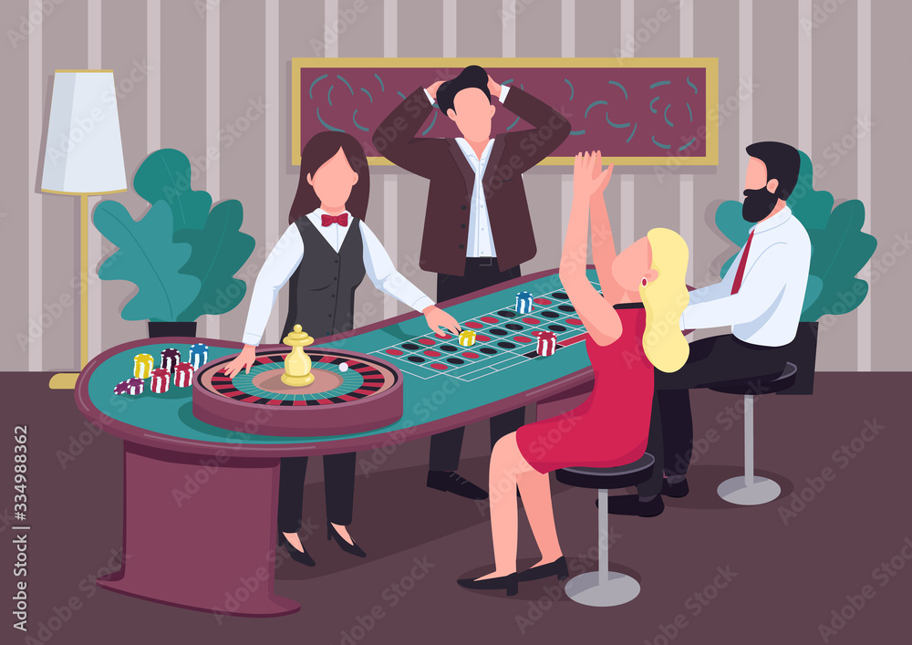 line casino roulette addiction funny game vector illustration