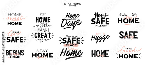 Photo Set of hand lettering with Coronavirus messages for stay home