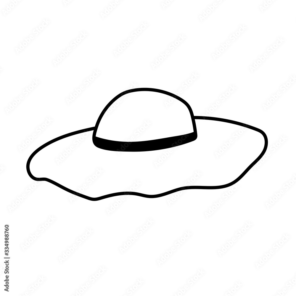 Elegant woman's hat isolated on white background. Headgear vector illustration for woman, girl or ladies. Summer sun protection. Doodle vector art. Single icon. Fashion flat sketch. Elegant woman's hat isolated on white background. Headgear vector illustration for woman, girl or ladies. Summer sun protection. Doodle vector art. Single icon. Fashion flat sketch.