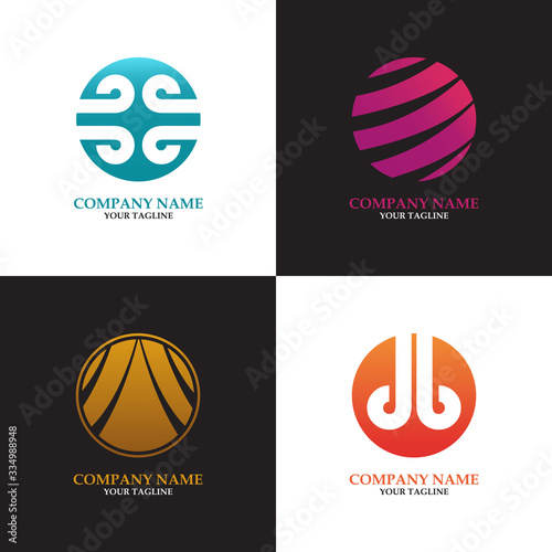 Logo template set. Abstract circle creative signs and symbols. Circle made with line and alphabet.