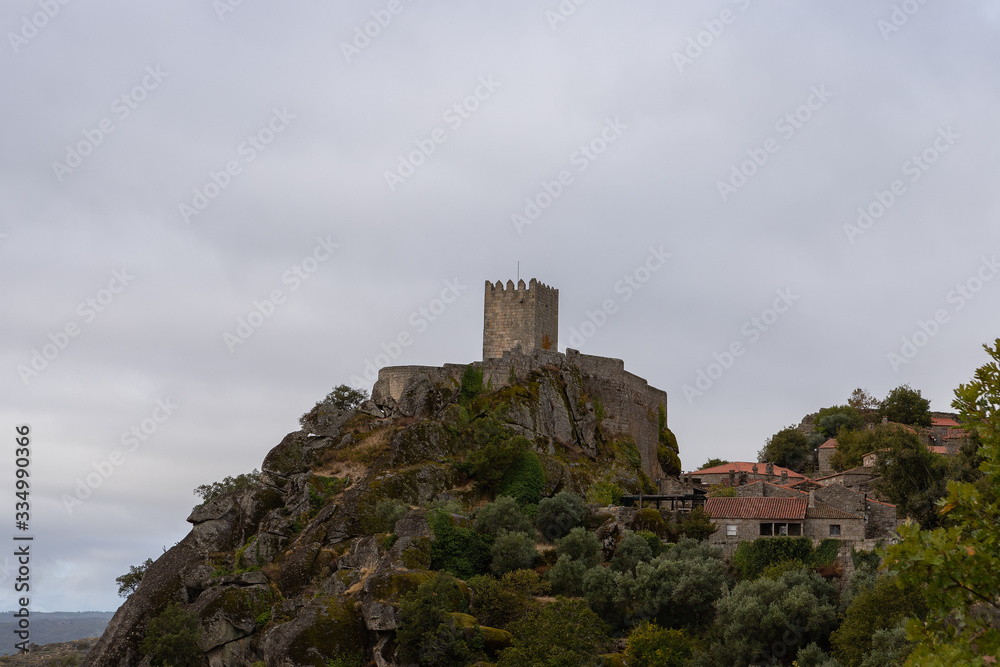 Sortelha medieval castle on a very cloudy day. Sortelha is one of historic villages of Portugal, located in Guarda district