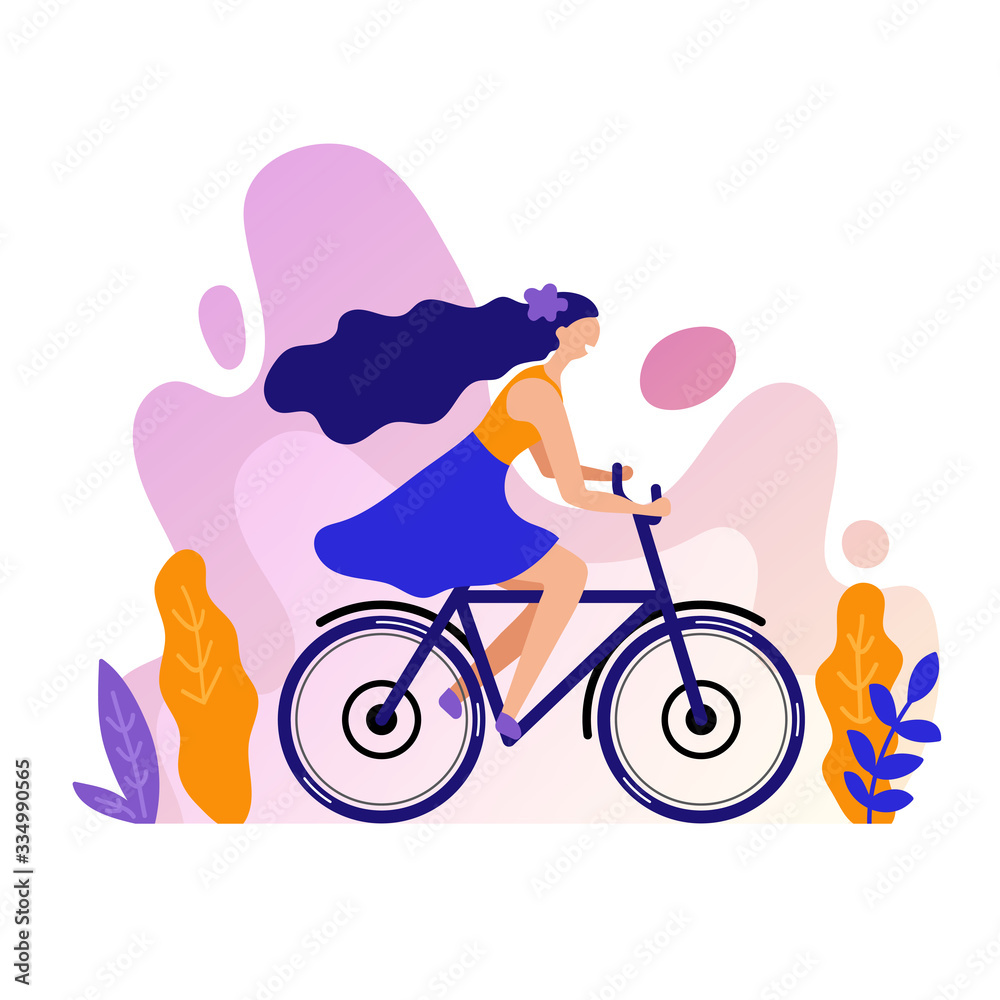 Woman rides a bicycle vector illustration on a white background