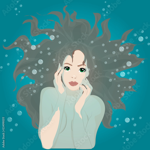 Girl immersed in water. Vector art