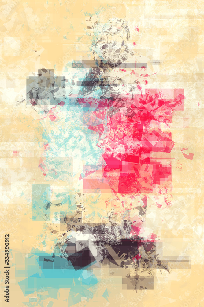 Fototapeta premium Digital art background illustration, vertical pastel contemporary painting. Surreal artwork in geometric style and dark accents