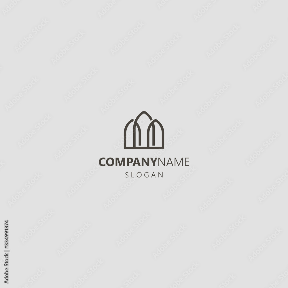black and white simple vector line art outline iconic logo of three gothic pointed arches or windows black and white simple vector line art outline iconic logo of three gothic pointed arches or windows