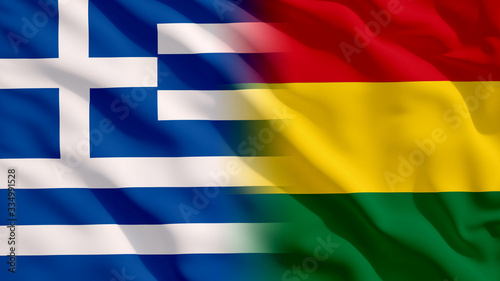 Waving Greece and Bolivia National Flags with Fabric Texture