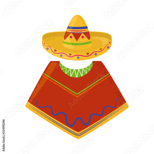 poncho and hat traditional cinco de mayo mexican celebration flat style icon