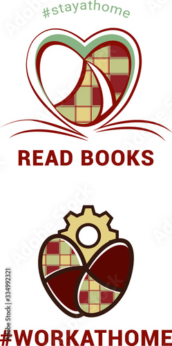 Vector image of home slippers and gears with the words work at home, stay at home and read books, for social networks, banners, posters, postcards