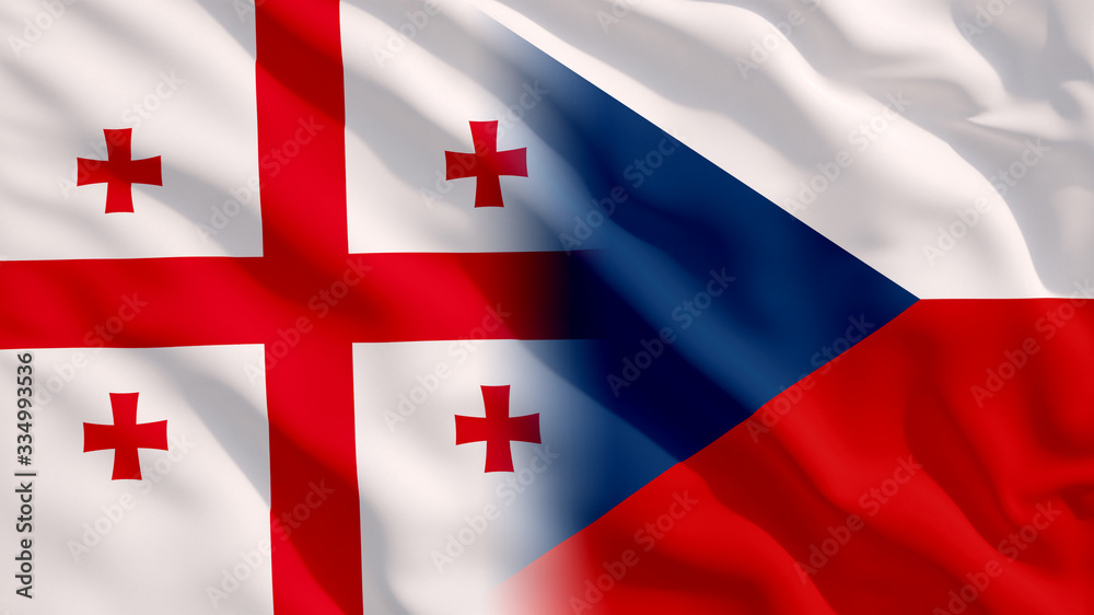 Obraz premium Waving Georgia and Czech Republic National Flags with Fabric Texture