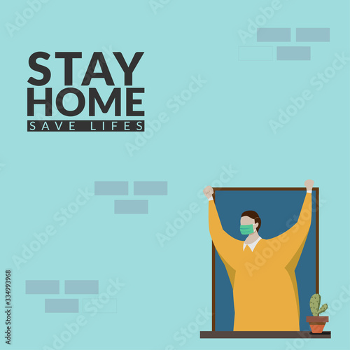 people make self isolation at home for stay home save lifes awareness social media campaign for coronavirus prevention during the covid-19 epidemic.