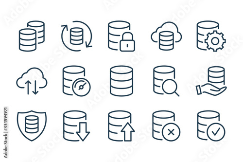Data storage and Database related line icons. Server and network vector linear icon set.