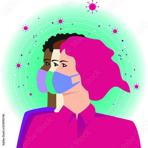 Women wearing medical masks banner. Preventive measures, human protection from pneumonia outbreak. Coronavirus epidemic concept. Respiratory disease, virus spread. Vector illustration
