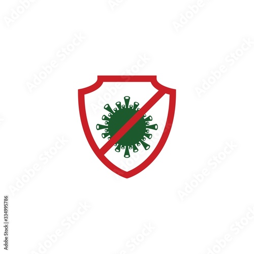 Shield for stop virus, bacteria, germs and microbe icon isolated on white background. Antibacterial and antiviral defence, protection infection. Vector Icon Illustration
