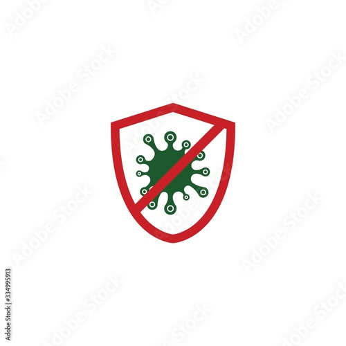 Shield for stop virus, bacteria, germs and microbe icon isolated on white background. Antibacterial and antiviral defence, protection infection. Vector Icon Illustration