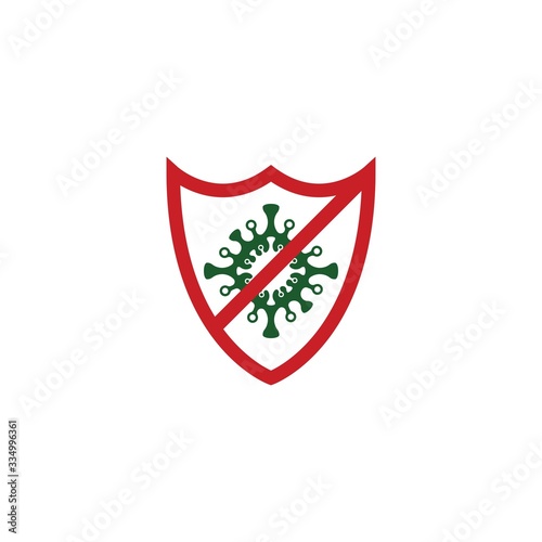 Shield for stop virus, bacteria, germs and microbe icon isolated on white background. Antibacterial and antiviral defence, protection infection. Vector Icon Illustration