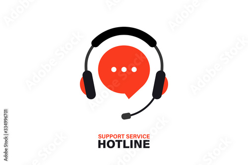 Hotline support service with headphones. Call center, hotline concept of client network for ecommerce and user consultation. Customer Support, Consultation, consultant, secretary. Support service Icon photo