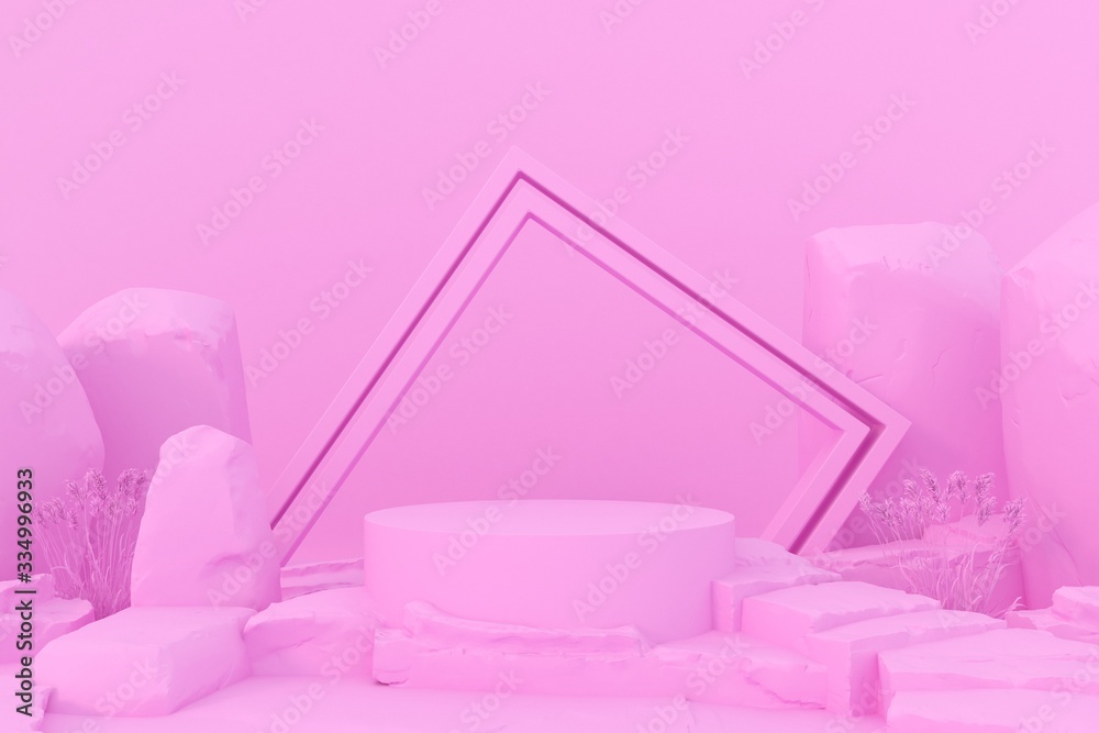 abstract pink color geometric Stone and Rock shape concept, showcase for product 3d render.
