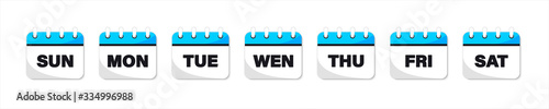 Calendar web buttons - Days of the week. The days of week badges. Set of Every Day of a Week Calendar Icons in Trendy Flat Style