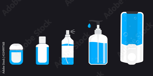 Hand sanitizers. Alcohol Gel Hand Sanitizer. Washing gel for kill most bacteria, fungi and stop some viruses such as coronavirus. Covid-19 spread prevention concept