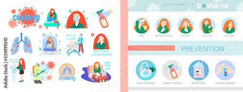 COVID-19 symptoms of coronavirus, 2019-nCoV alert, set of isolated vector illustration