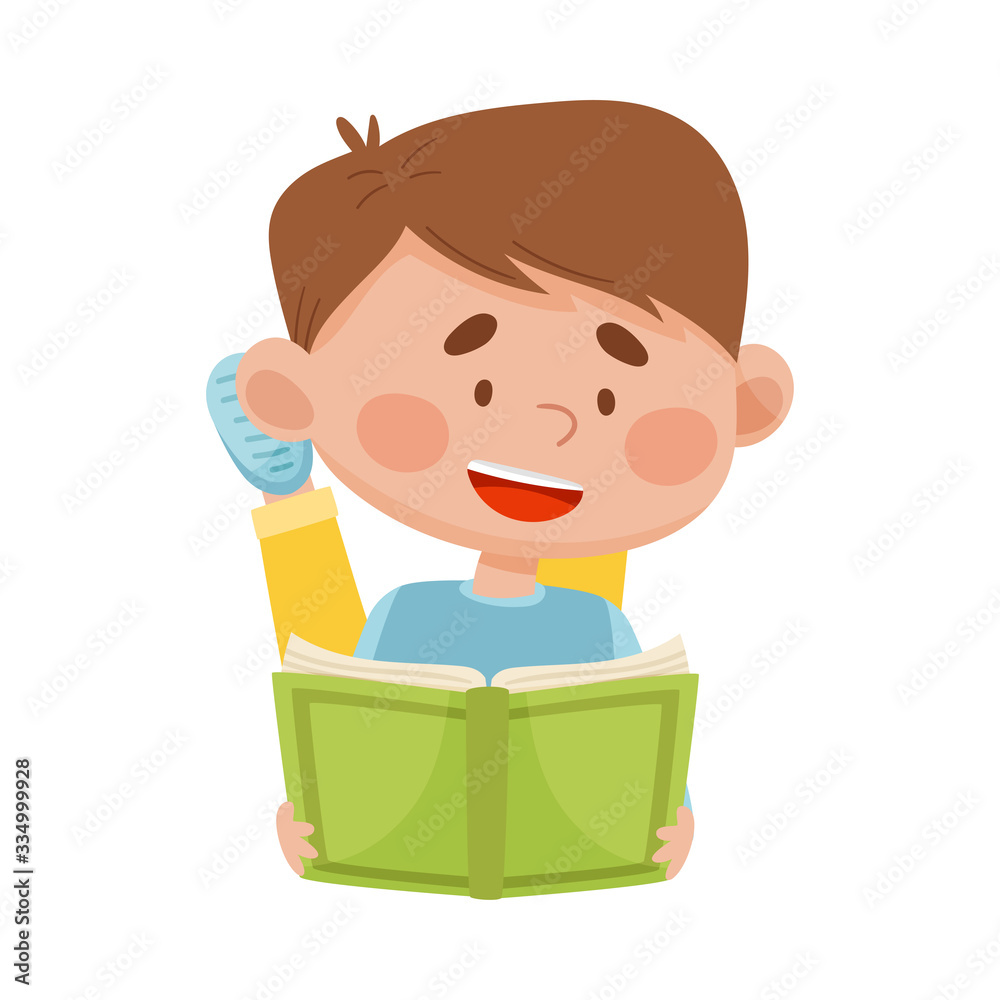 Boy Lying on the Floor with Open Book and Reading Vector Illustration Boy Lying on the Floor with Open Book and Reading Vector Illustration