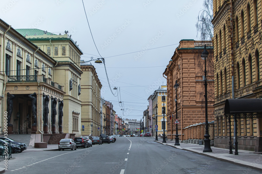 Saint-petersburg, Russia - 31 March 2020: Empty streets in the centre of the city on 1st day of self isolation