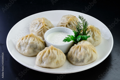 manti large dumplings closeup photo