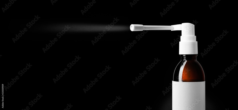 Throast spray medicine isolated on black background. Throast spray medicine isolated on black background.