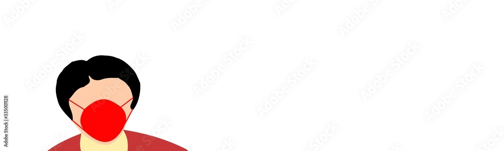 An illustration of a person wearing a face mask standing with a gesture of raising hands An illustration of a person wearing a face mask standing with a gesture of raising hands