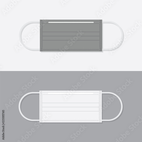 Medical mask on white and black background. Safety breathing mask protection against pollution, virus, flu, coughing and corona. Vector illustration