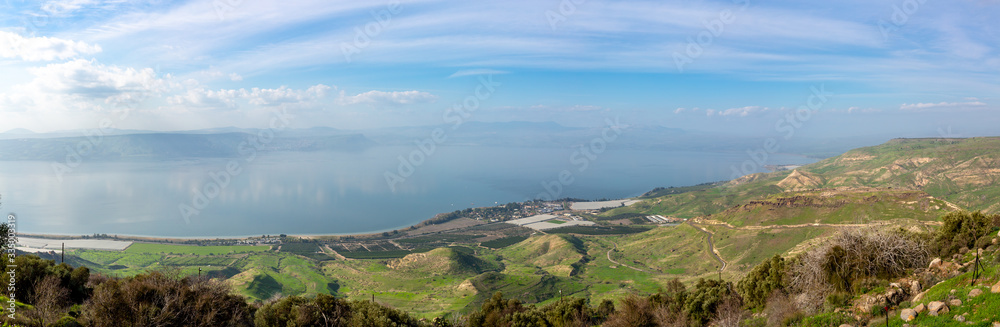 Aerial view of Galilee lake (Kinneret lake), golan height, Israel	