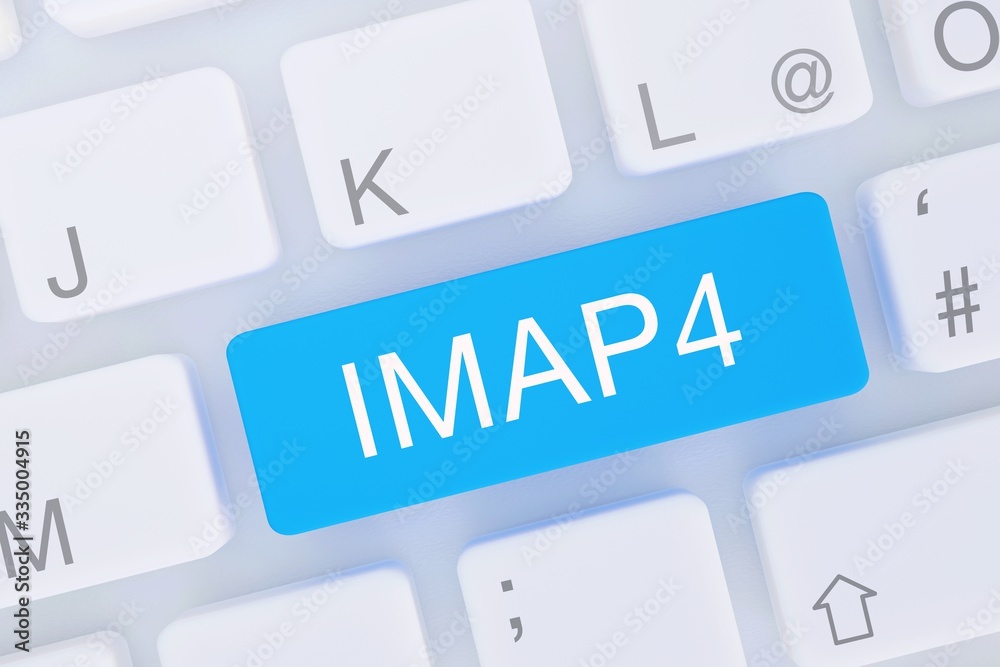 IMAP4. Computer Tastatur von oben zeigt Taste mit Wort hervorgehoben. Software, Internet, Programm IMAP4. Computer Tastatur von oben zeigt Taste mit Wort hervorgehoben. Software, Internet, Programm