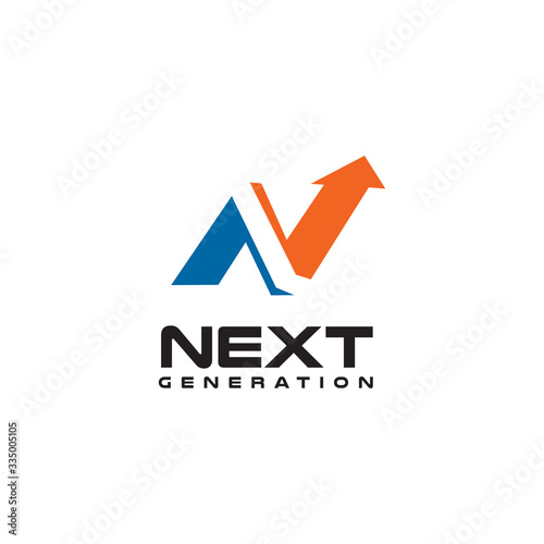 N letter initial incorporated with aup arrow logo design signs next step