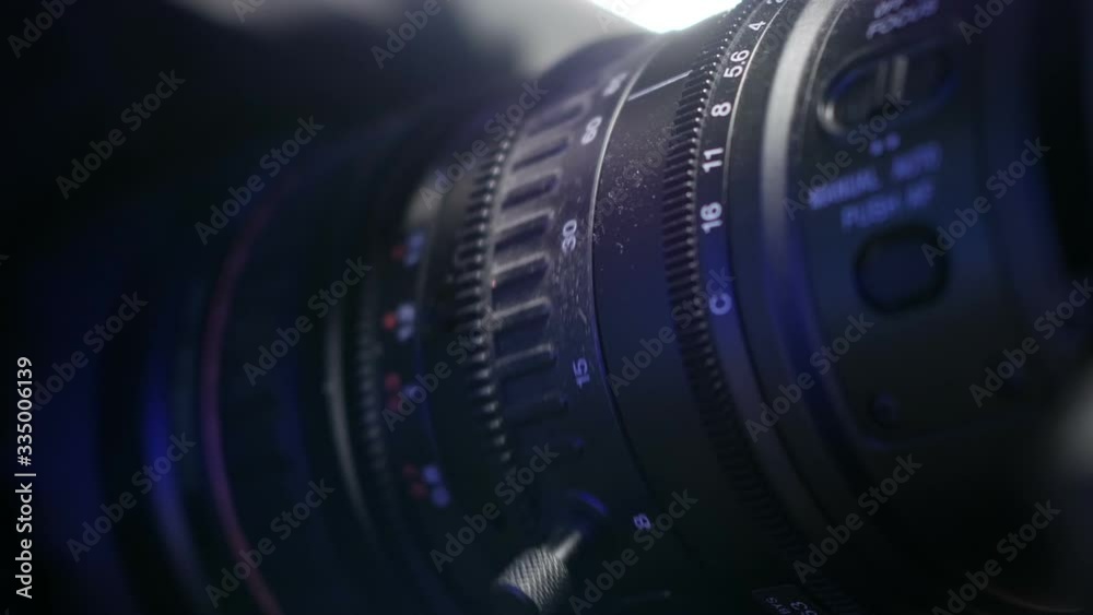 Camera and lens Zoom, close-up photo, Closeup shot of professional video camera