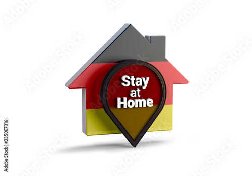 A 3D illustration of a house with the Germany flag with the phrase Stay at Home, protect from Coronavirus or Covid-19 epidemic. photo