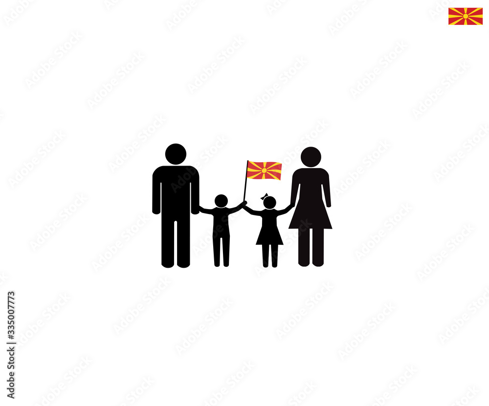 Macedonian family with North Macedonia national flag, we love North Macedonia concept, sign symbol background, vector illustration. Macedonian family with North Macedonia national flag, we love North Macedonia concept, sign symbol background, vector illustration.