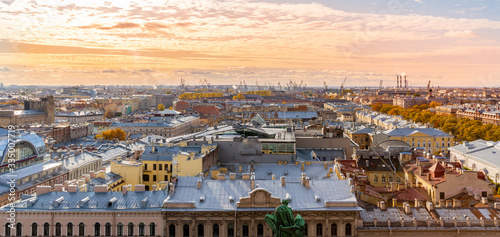 Sunset Aerial view of St Petersburg, Russia