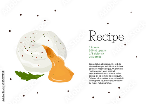 Simple poached egg recipe template. Food vector card design.