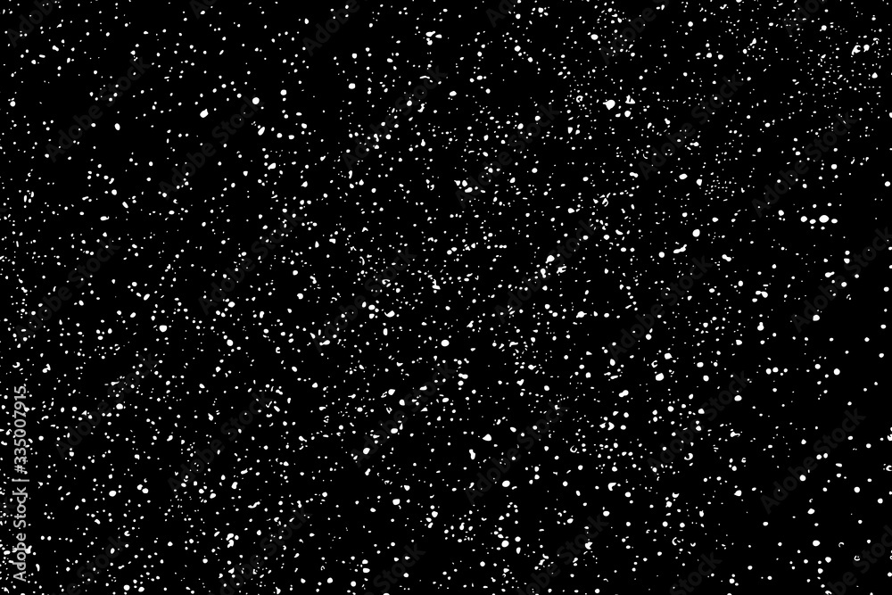 White Grainy Texture Isolated On Black Background. Dust Overlay. Light Coloured Noise Granules. Snow Vector Elements. Digitally Generated Image. Illustration, Eps 10. White Grainy Texture Isolated On Black Background. Dust Overlay. Light Coloured Noise Granules. Snow Vector Elements. Digitally Generated Image. Illustration, Eps 10.