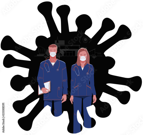 virologists man and woman in medical overalls