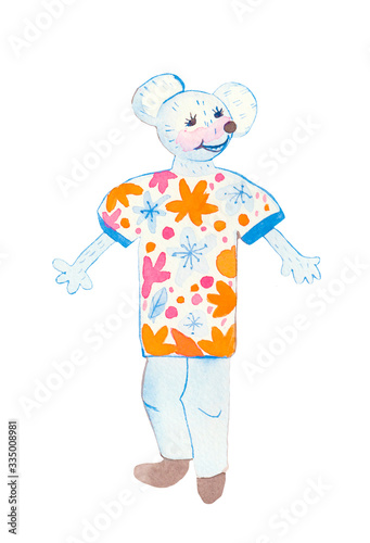 Watercolor children 's dentist badger.Cute illustration of a medical worker on a white isolated background.Design for banner, social media, poster, print, books, packaging, paintings, postcard. photo