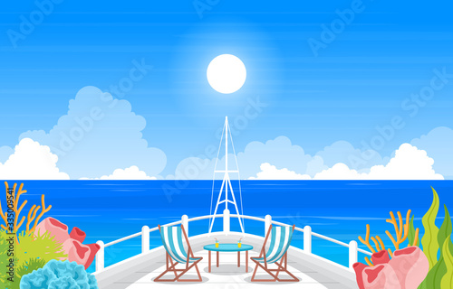Sea Ocean Landscape View Table Chair on Cruise Ship Deck Illustration