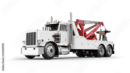 Photo Wrecker Tow Truck 3D rendering isolated on white background.