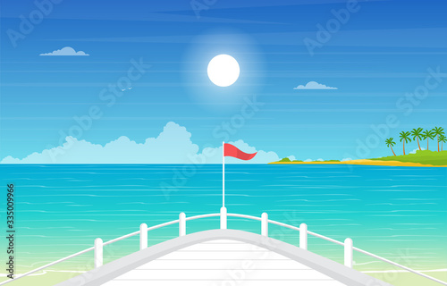 Blue Sea Ocean Landscape View on Cruise Ship Deck Illustration