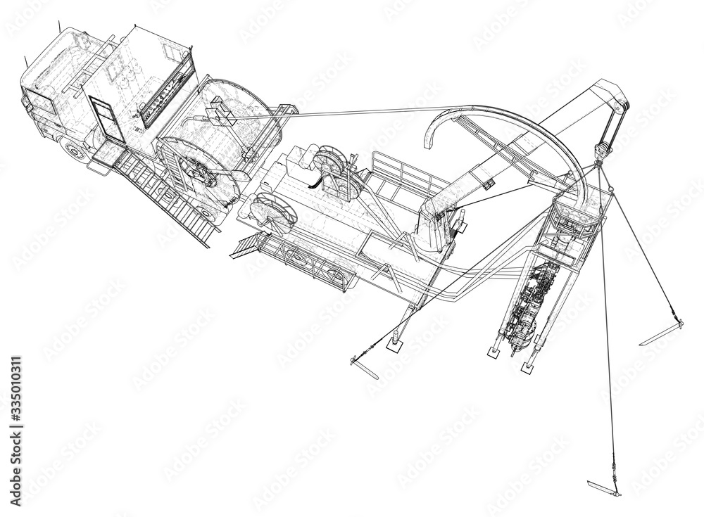 Fototapeta premium Coil Tubing roll Truck. EPS10 format. Vector created of 3d.