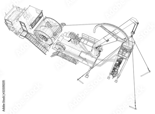 Coil Tubing roll Truck. EPS10 format. Vector created of 3d.