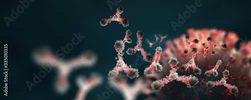 Virus protection. Vaccine search. Antibodies and viral infection. Immune defense of the body. Attack on antigens 3D illustration photo