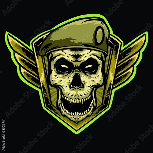 skull army with baret logo design mascot