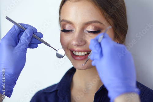 beautiful girl at the reception at the dentist